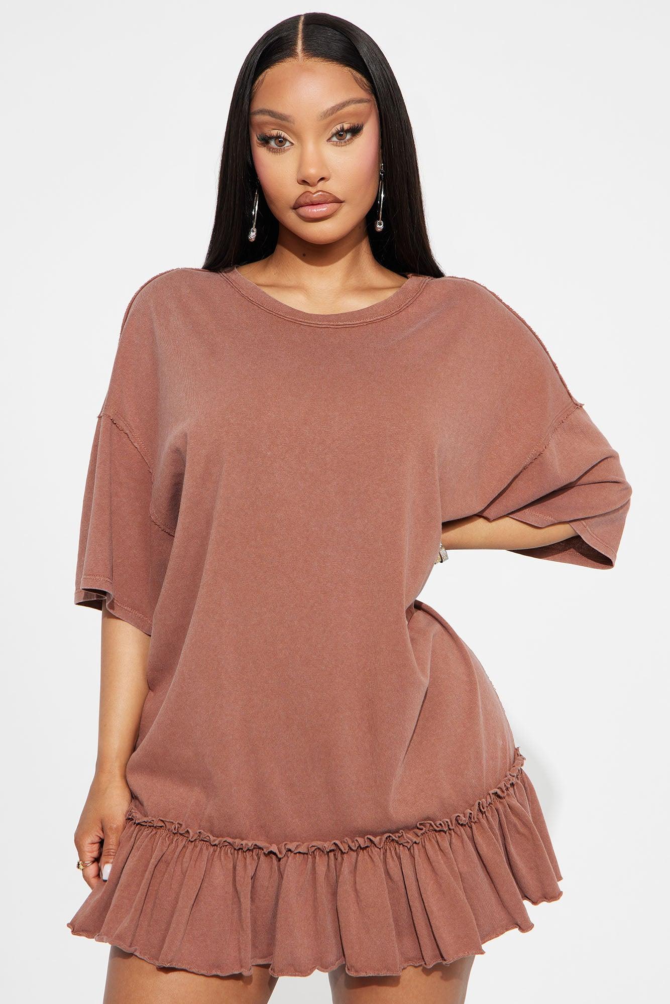 Zoya Cotton Blend Tshirt Mini Dress - Chocolate Product Image