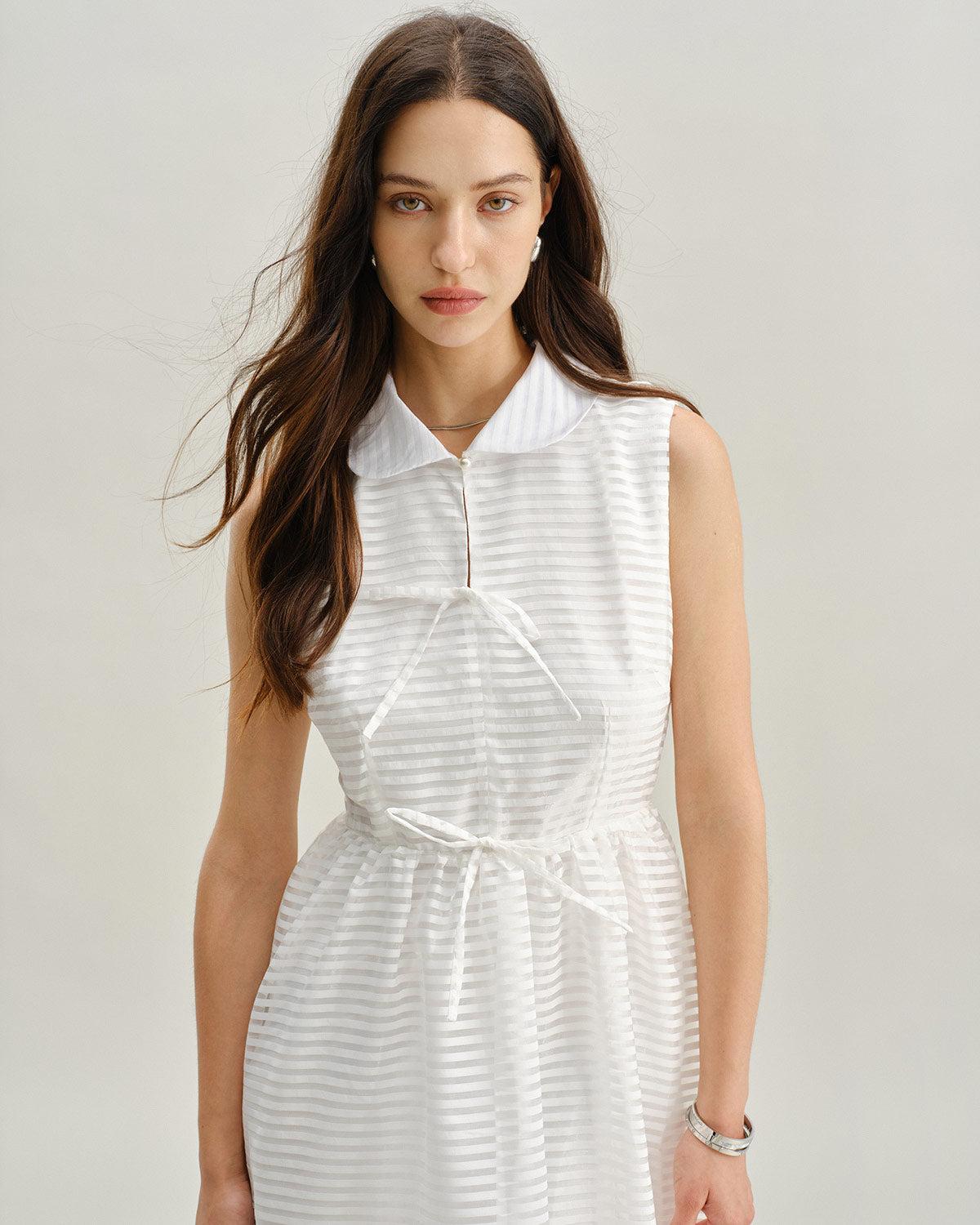 White Striped Sleeveless Midi Dress Product Image