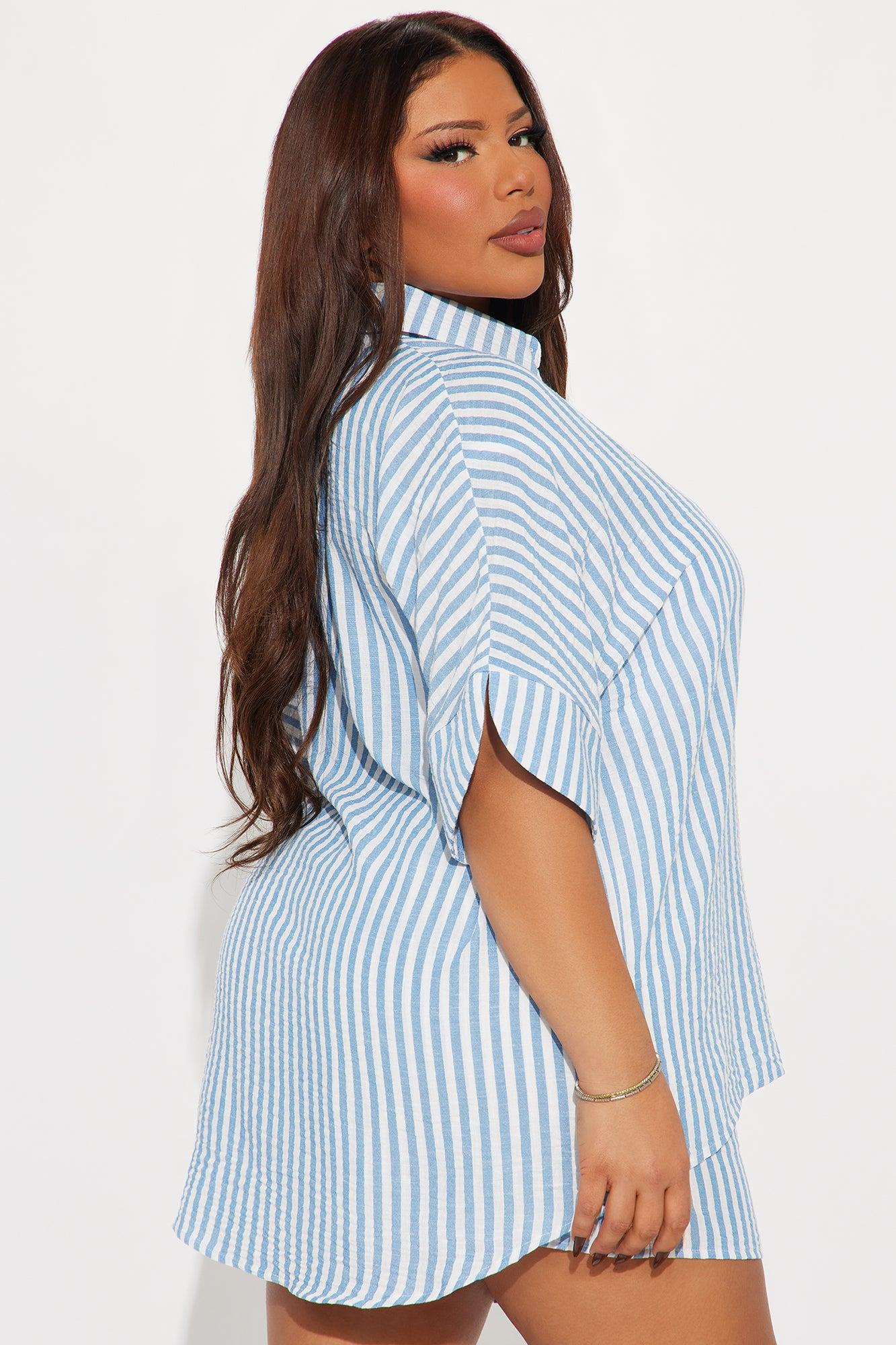 Casual Getaway Linen Short Set - Blue/combo Product Image