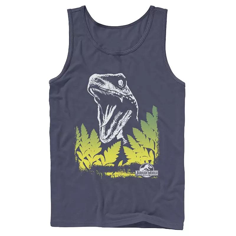 Men's Jurassic World Raptor Roaring Behind Bushes Graphic Tank Top,  Product Image