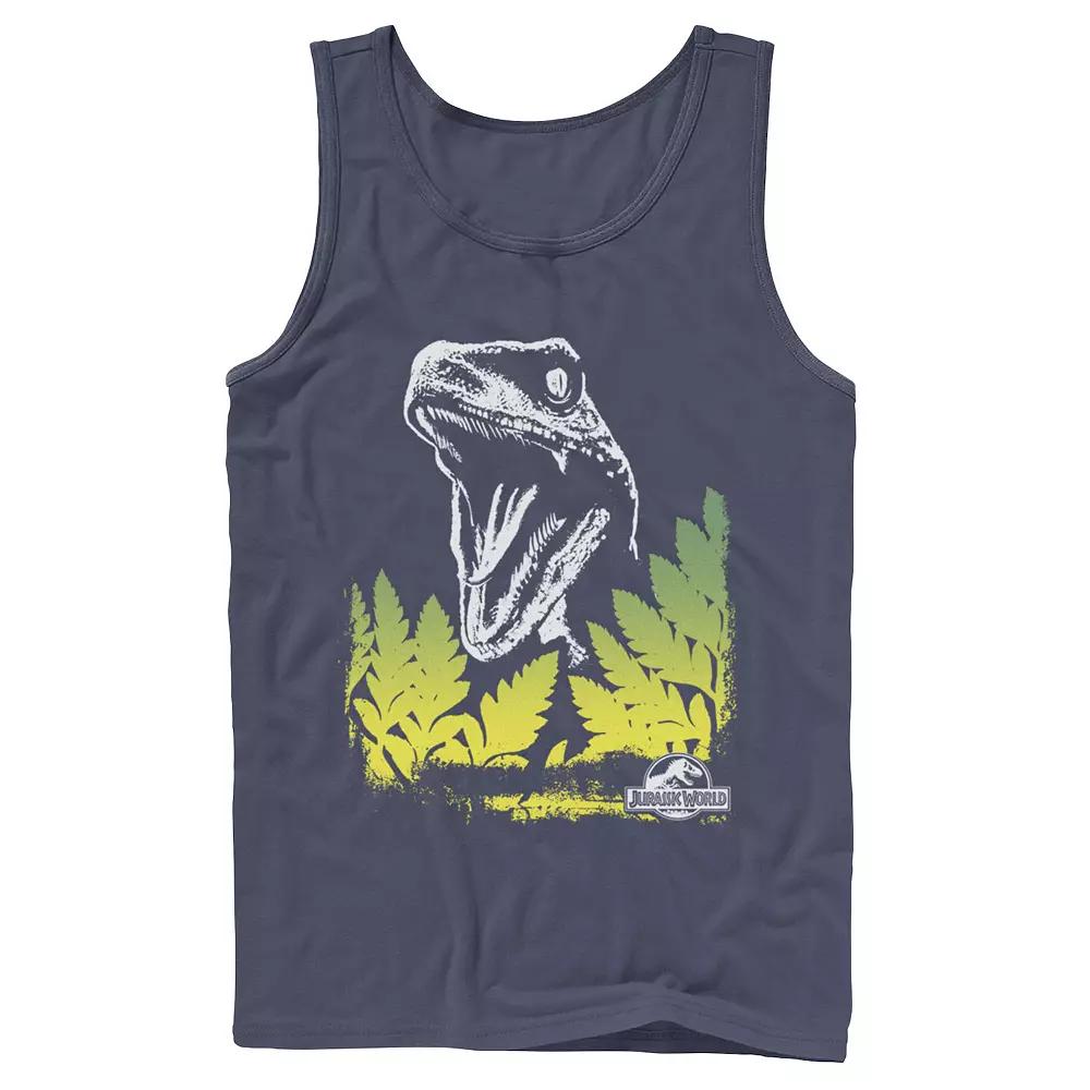 Men's Jurassic World Raptor Roaring Behind Bushes Graphic Tank Top,  Product Image