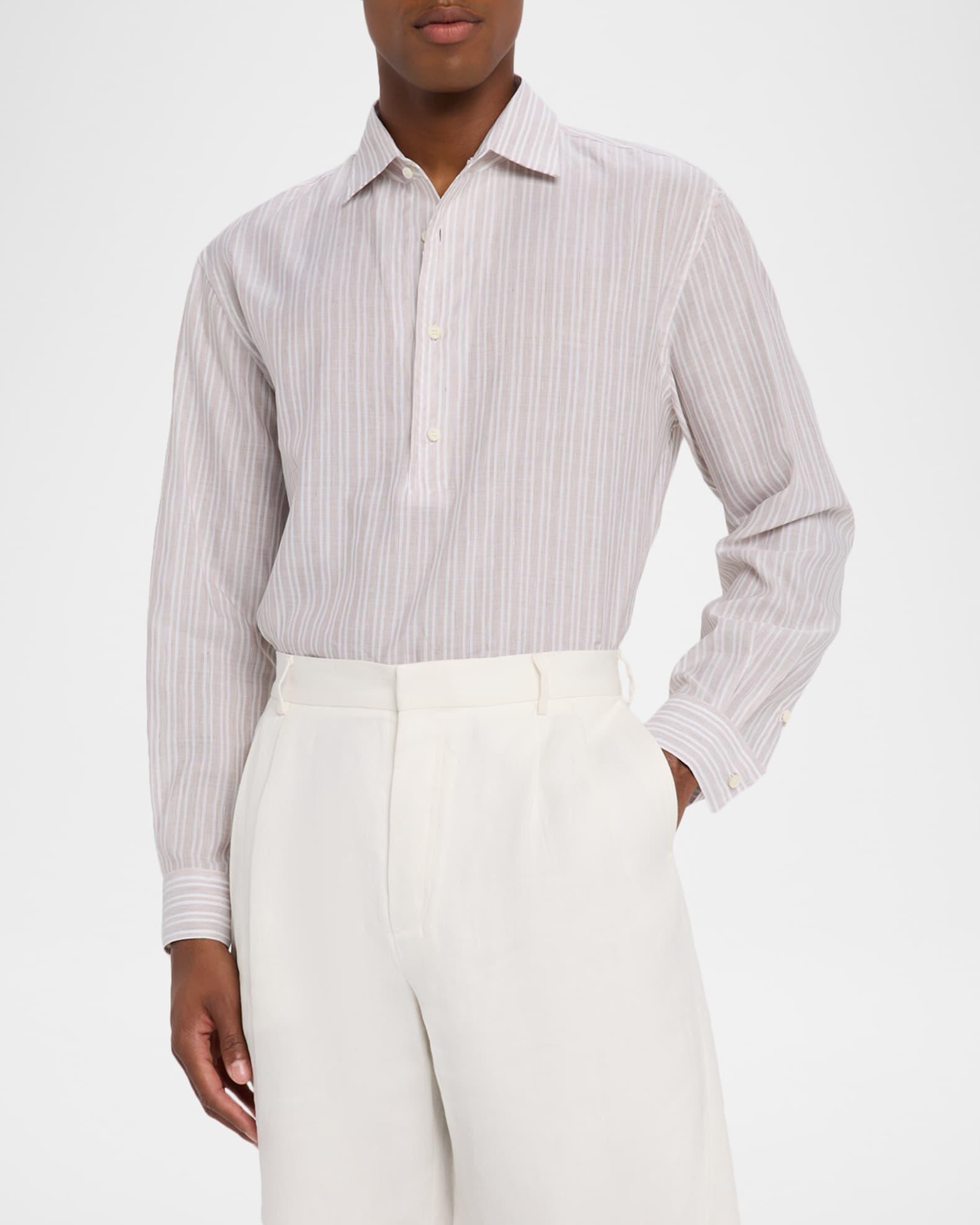 Men's Raffaele Cotton and Linen Stripe Sport Shirt Product Image
