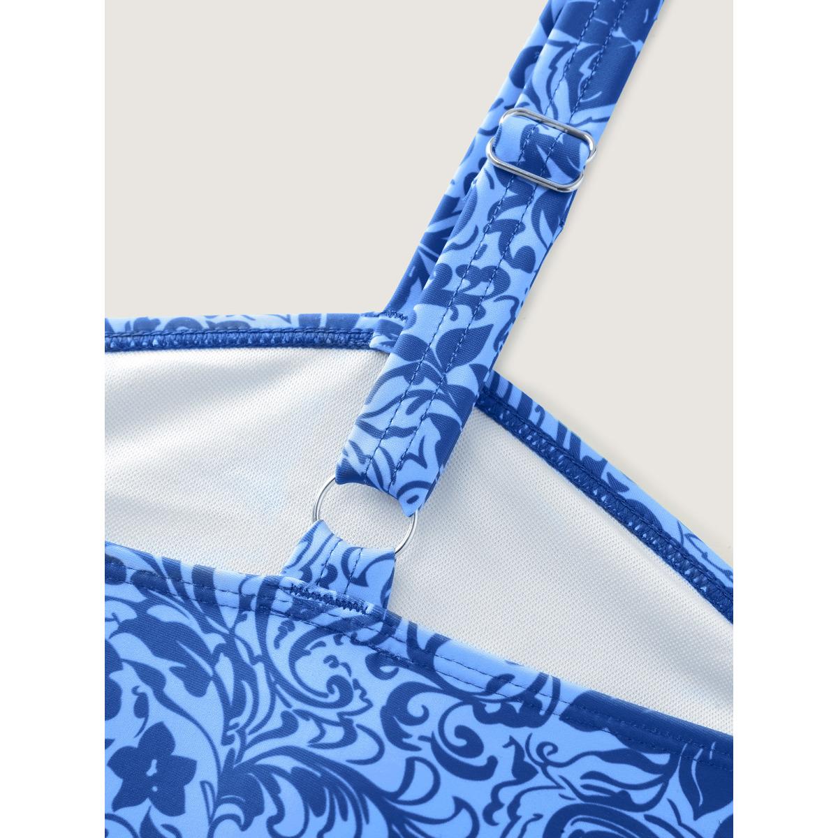 Plus Size Paisley Print Twist Front Swim Dress Women's Swimwear Greenbean Resort Bodycon U-neck High stretch Curve Swim Dresses BloomChic 30/6X Product Image