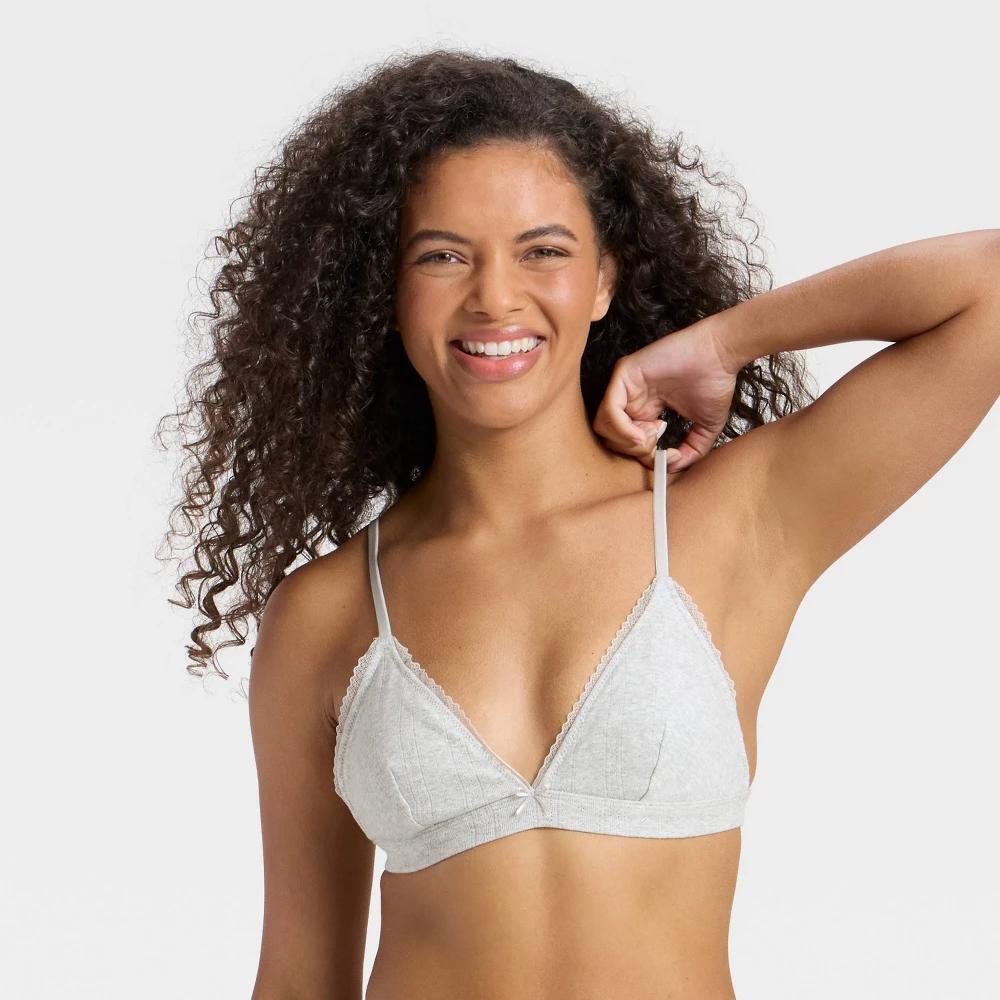 Women's Pointelle Triangle Bralette - Wild Fable™ Heathered Gray M Product Image