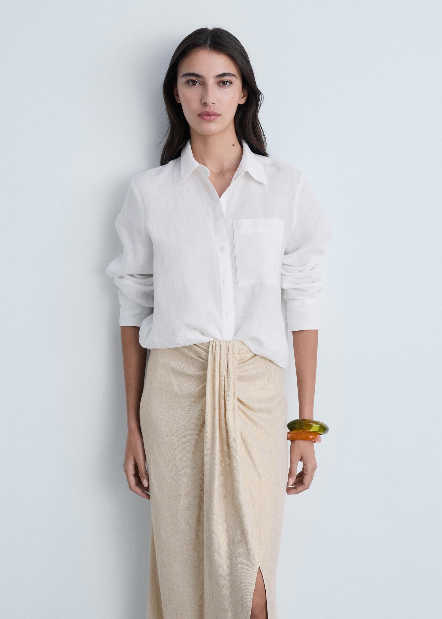 Linen-blend draped midi-skirt - Women | MANGO USA Product Image