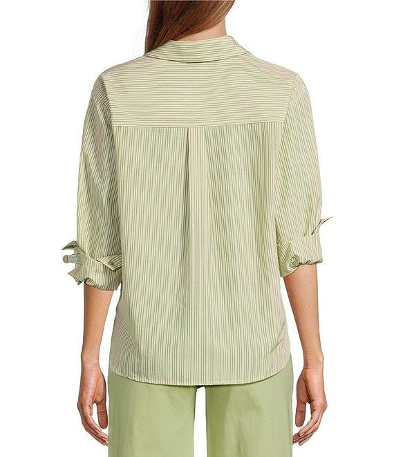 A Loves A Woven Pinstripe Point Collar Button Front Long Sleeve Shirt Product Image