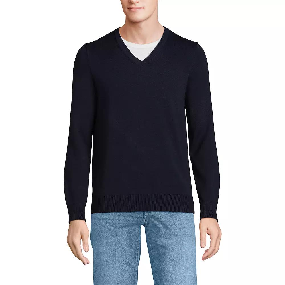 Men's Lands' End Fine Gauge Cotton V-Neck Sweater,  Product Image