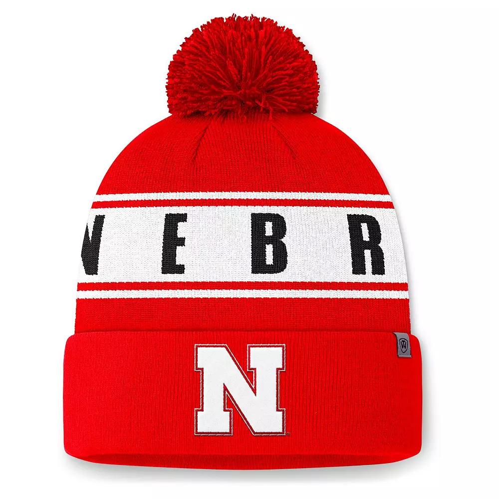 Men's Top of the World Scarlet Nebraska Huskers Slash Cuffed Knit Hat with Pom, Red Product Image