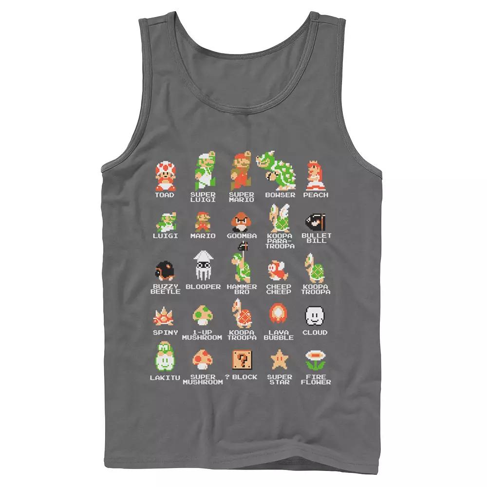 Men's Nintendo Super Mario 8-bit Pixel Icons List Vintage Tank Top,  Product Image