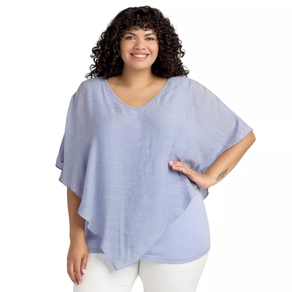 Plus Size AB Studio Asymmetrical Hem Crochet Back Popover Top, Women's, Size: 3XL, Cornflower Blue Product Image