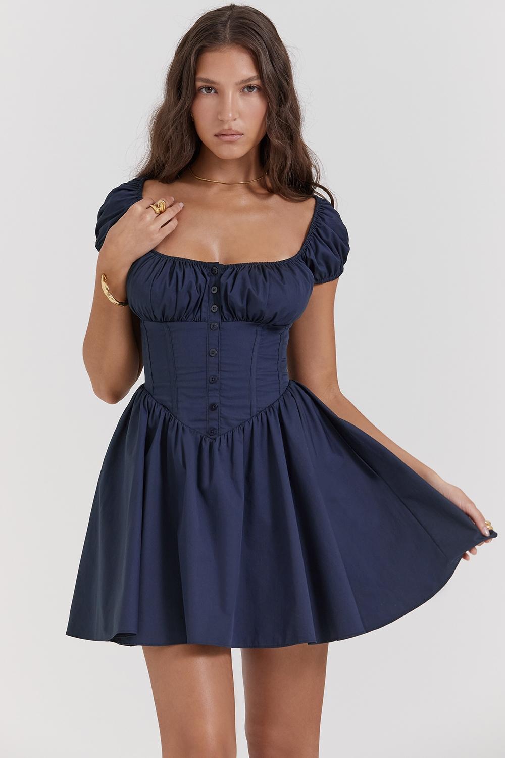 Nala  french navy gathered mini dress - sale Product Image