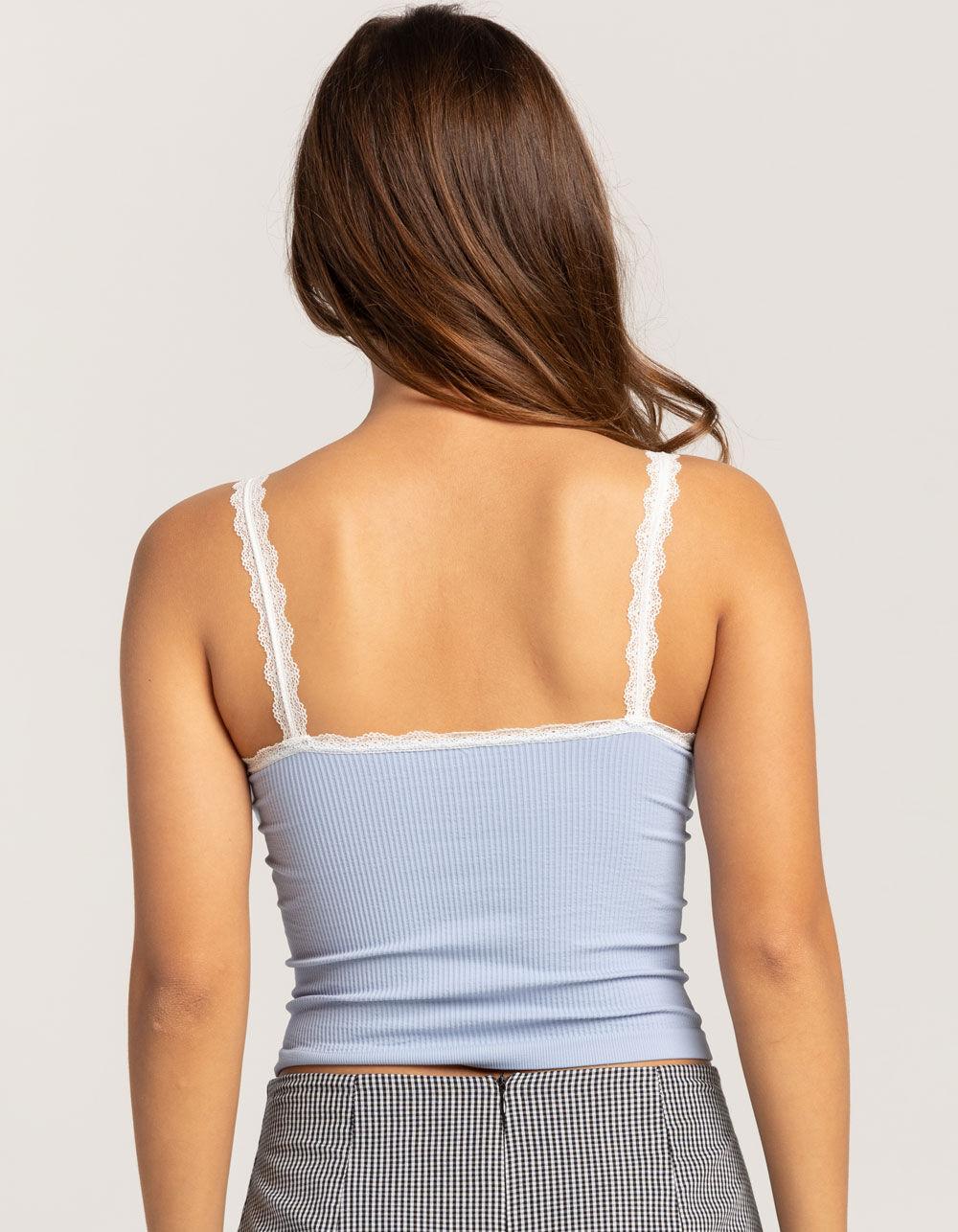 FULL TILT Seamless Lace Trim Womens Cami - BLUE Product Image