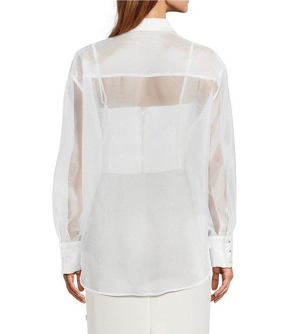 Antonio Melani Priscilla Coordinating Sheer Organza Jewel Embellished Point Collar Long Sleeve Button Front Blouse Product Image
