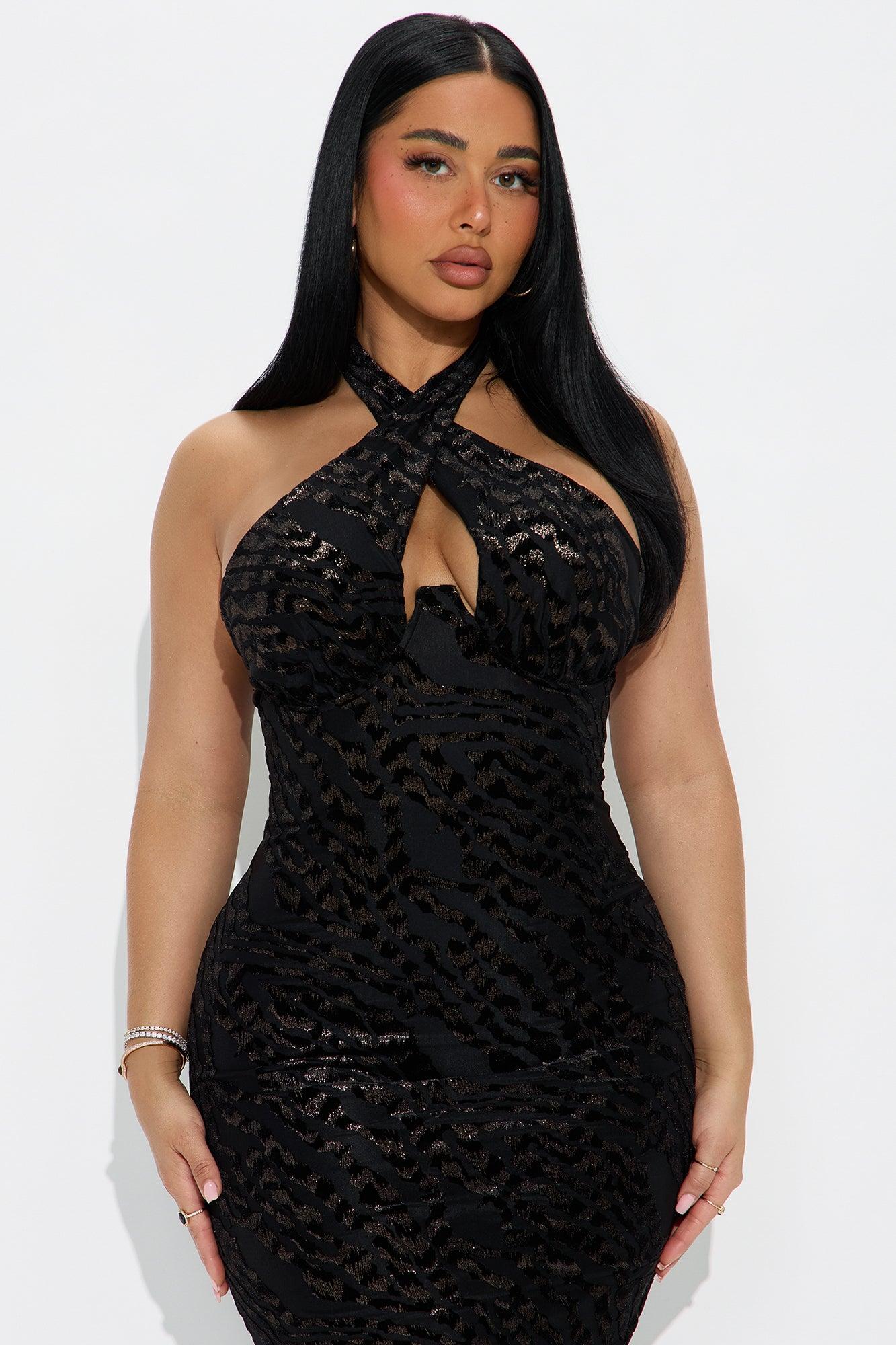 On The Prowl Zebra Velvet Mesh Midi Dress - Black Product Image