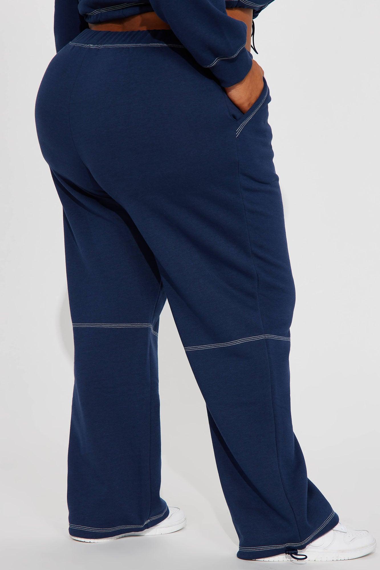 Aria Contrast Stitch Fleece Lounge Jogger - Navy Product Image