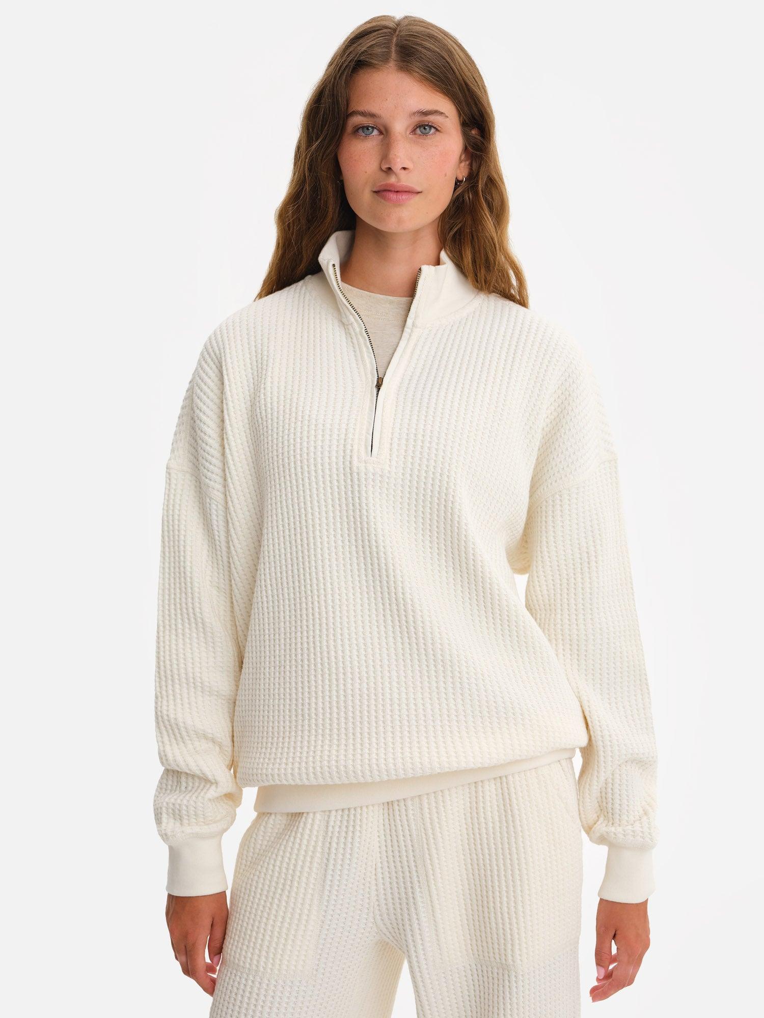 Organic Waffle Collared Half-Zip Sweatshirt Female Product Image