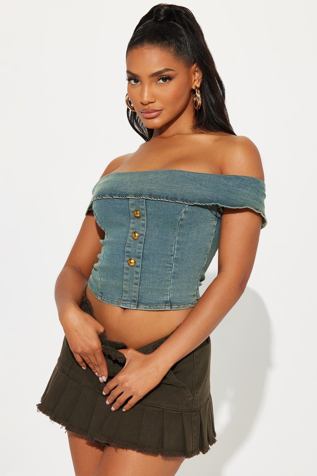 Ciao Bella Denim Corset Top - Vintage Wash Product Image