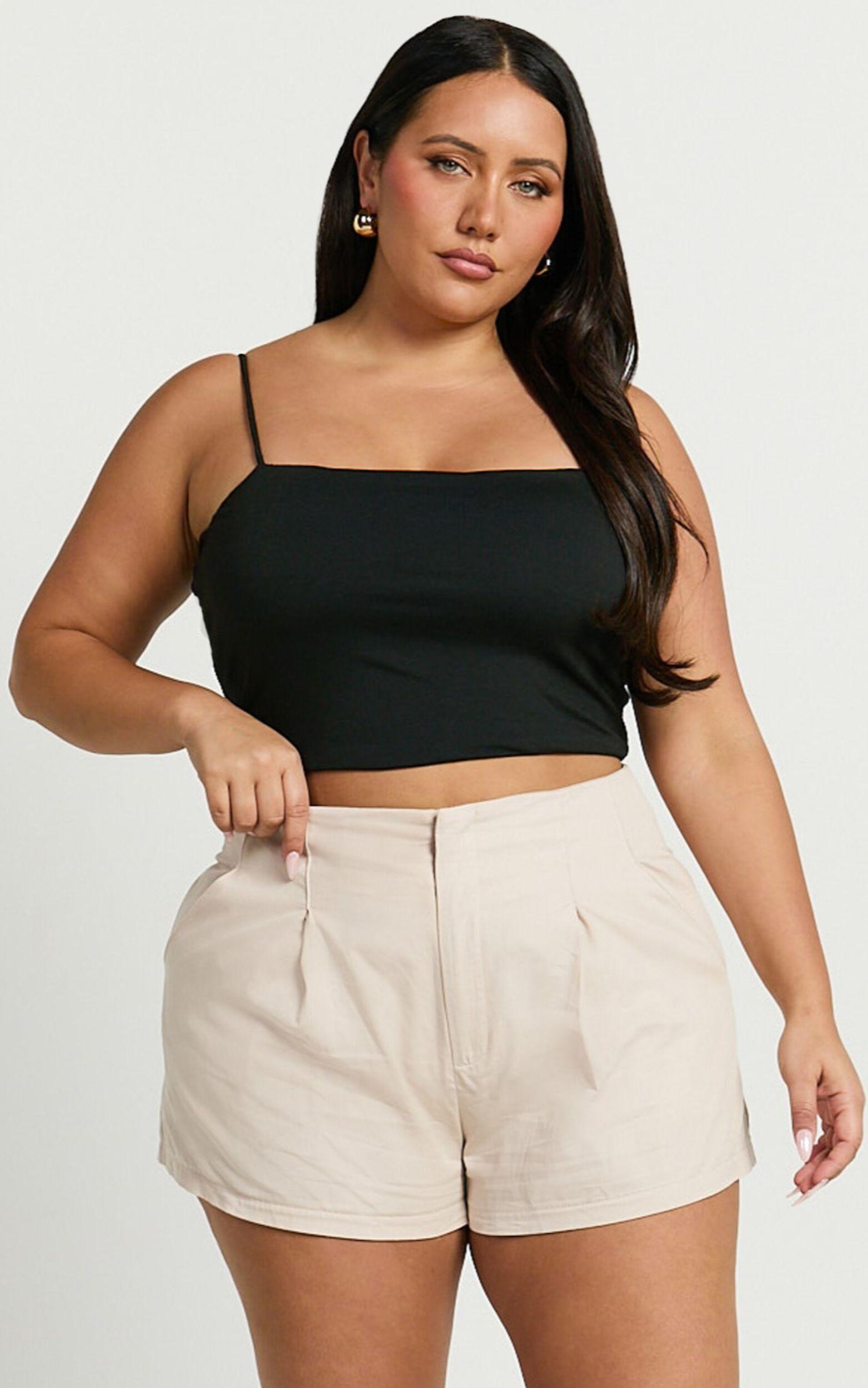 Elyssa Shorts - Pleat Detail Shorts in Beige Product Image