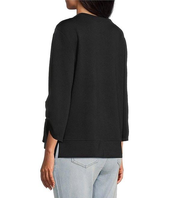 Westbound Petite Size Printed Ruched Sleeve Crew Neck Top Product Image