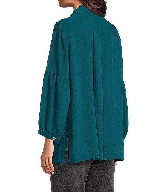 John Mark Woven Point Collar Neck 3/4 Sleeve Single Button Pullover Tunic Product Image