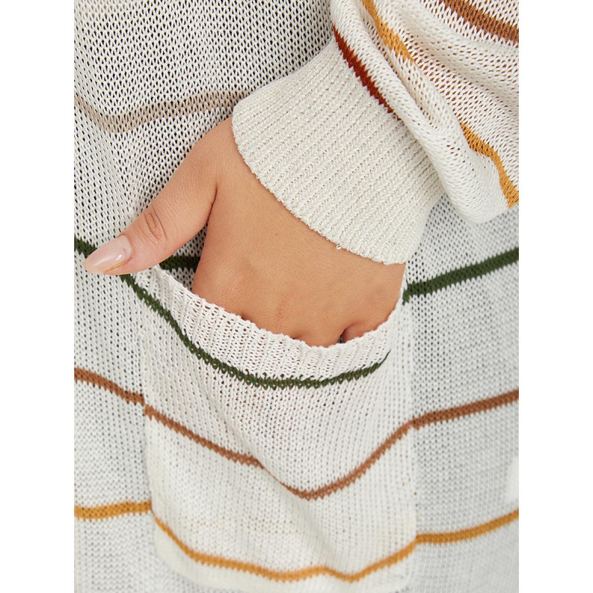 Plus Size UltraCool Rainbow Striped Open Front Pocket Cardigan Ivory Women Casual Loose Long Sleeve Dailywear Cardigans BloomChic 18-20/2X Product Image