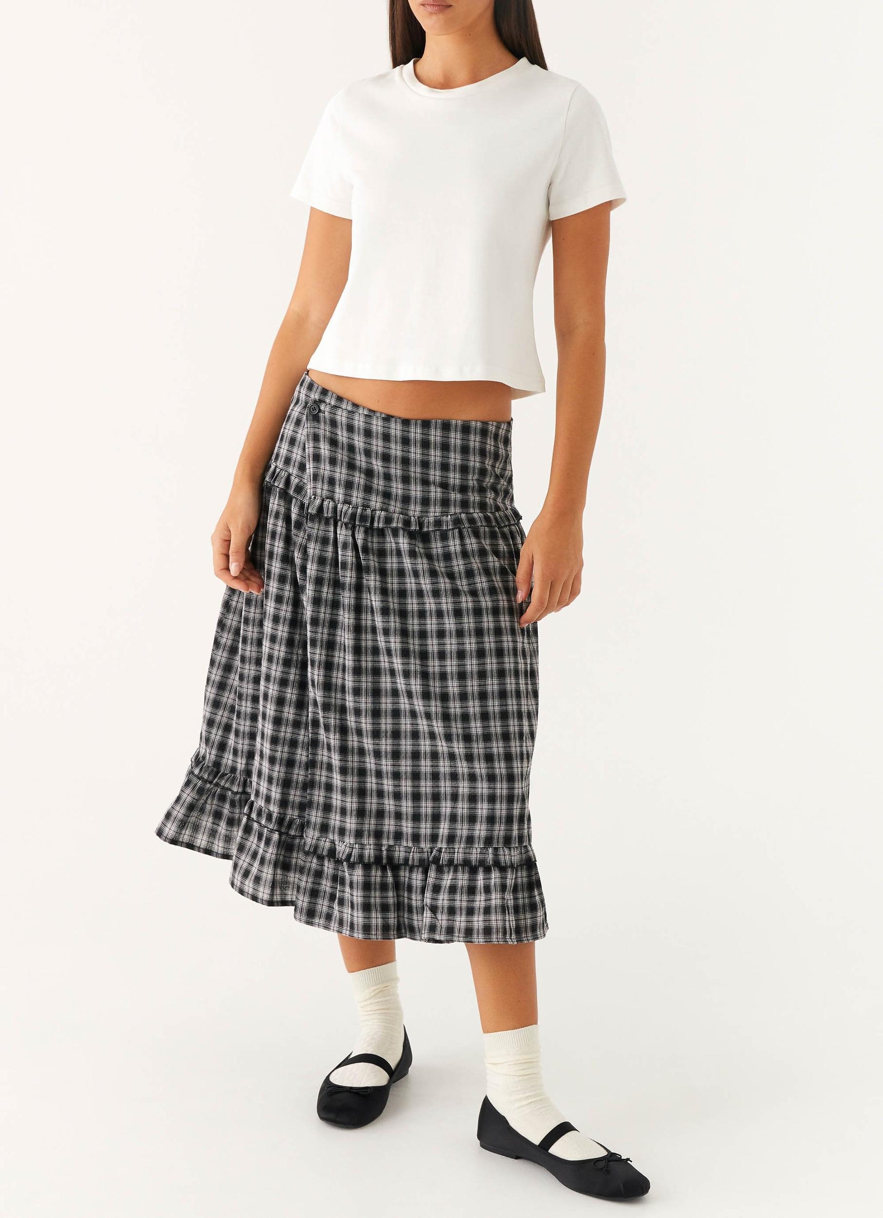 Laura Midi Skirt - White Black Check Product Image