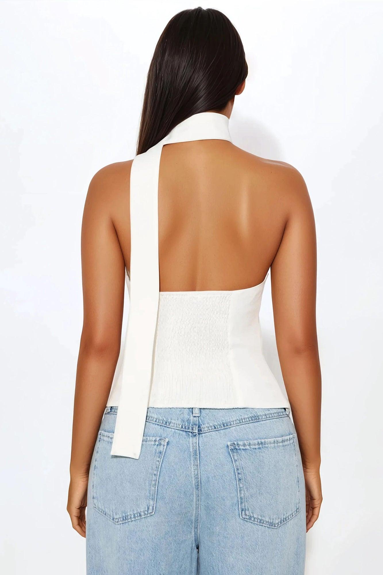 Classy And Corportate Asymmetrical Neck Tie Vest - Ivory Product Image