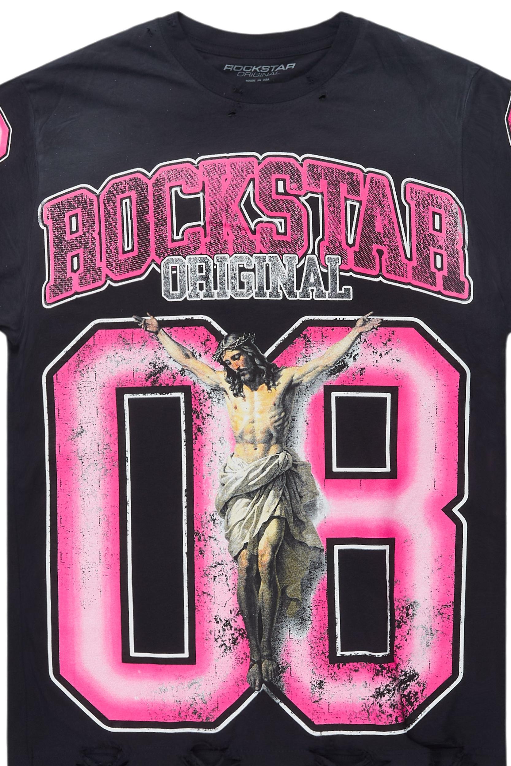 Fields Black/Pink Oversized Graphic T-Shirt Male Product Image