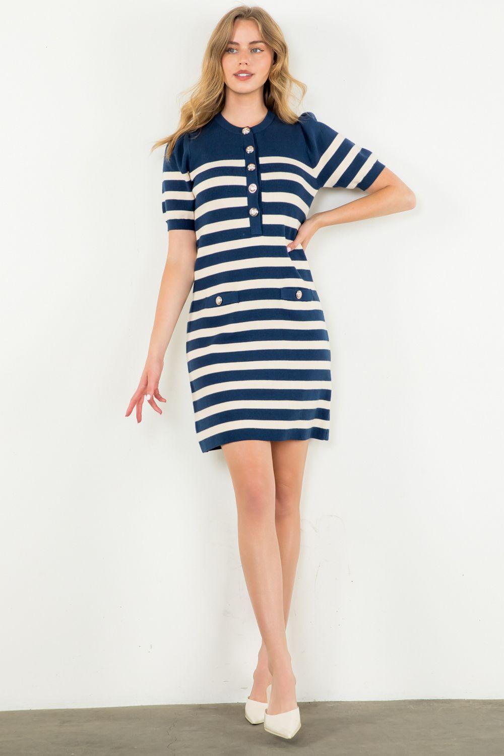 Short Sleeve Striped Dress Product Image