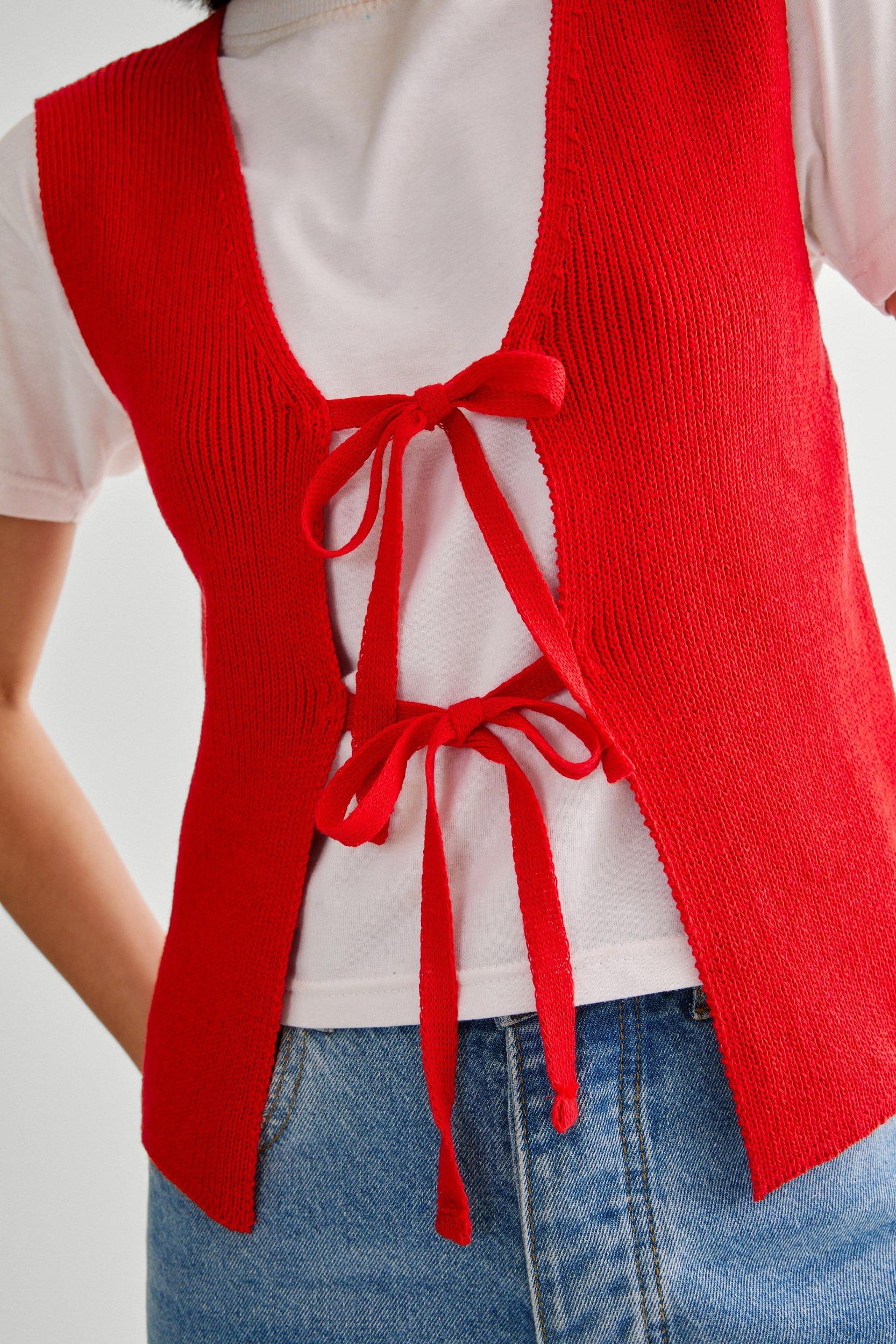 Knitted Tie Front Vest Product Image