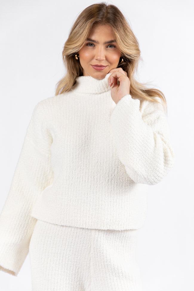 Keep It Comfy Ivory Fuzzy Turtleneck Sweater Set FINAL SALE Product Image