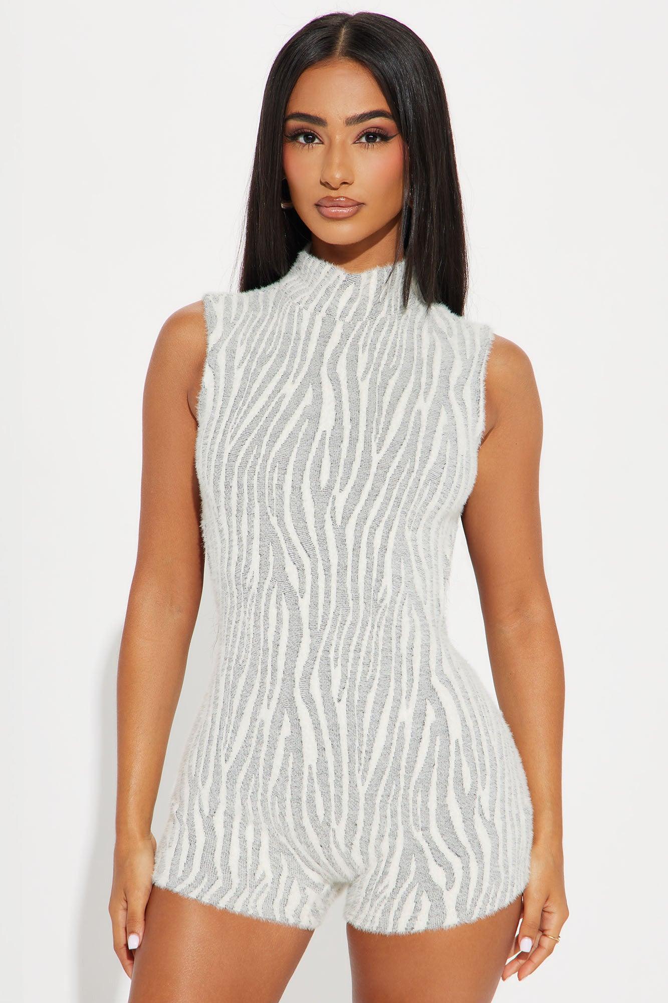 Can't Tame Me Fuzzy Sweater Romper - White/combo Product Image