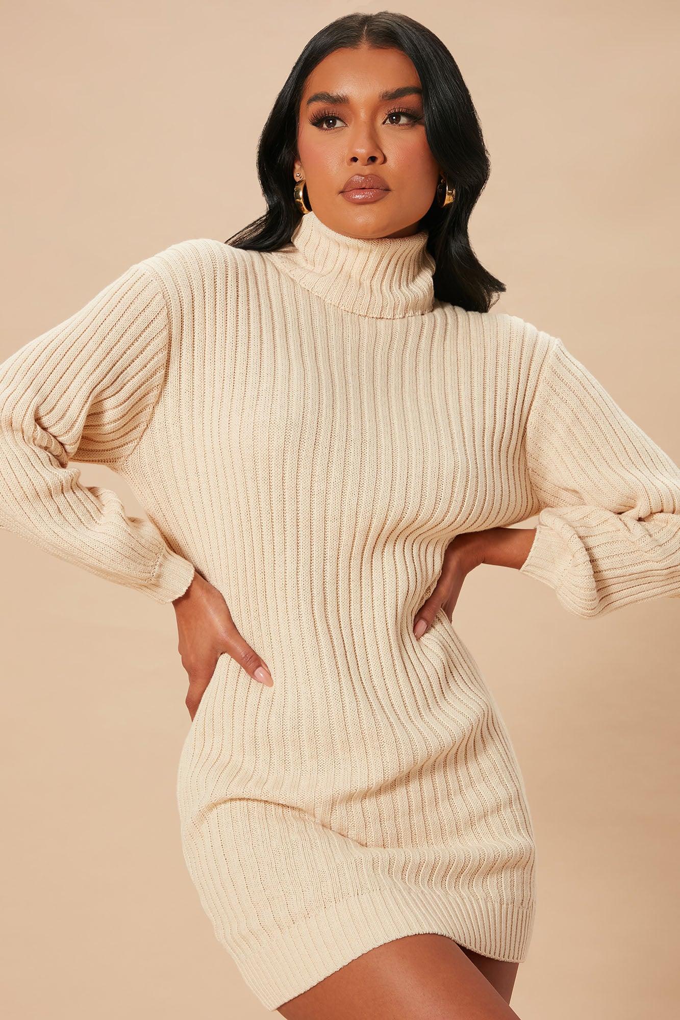 Too Cozy Turtle Neck Sweater Dress - Taupe Female Product Image