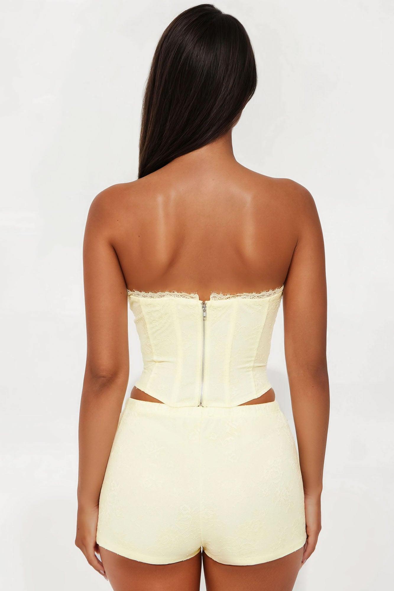Please Me Lace Corset Short Set - Butter Yellow Product Image