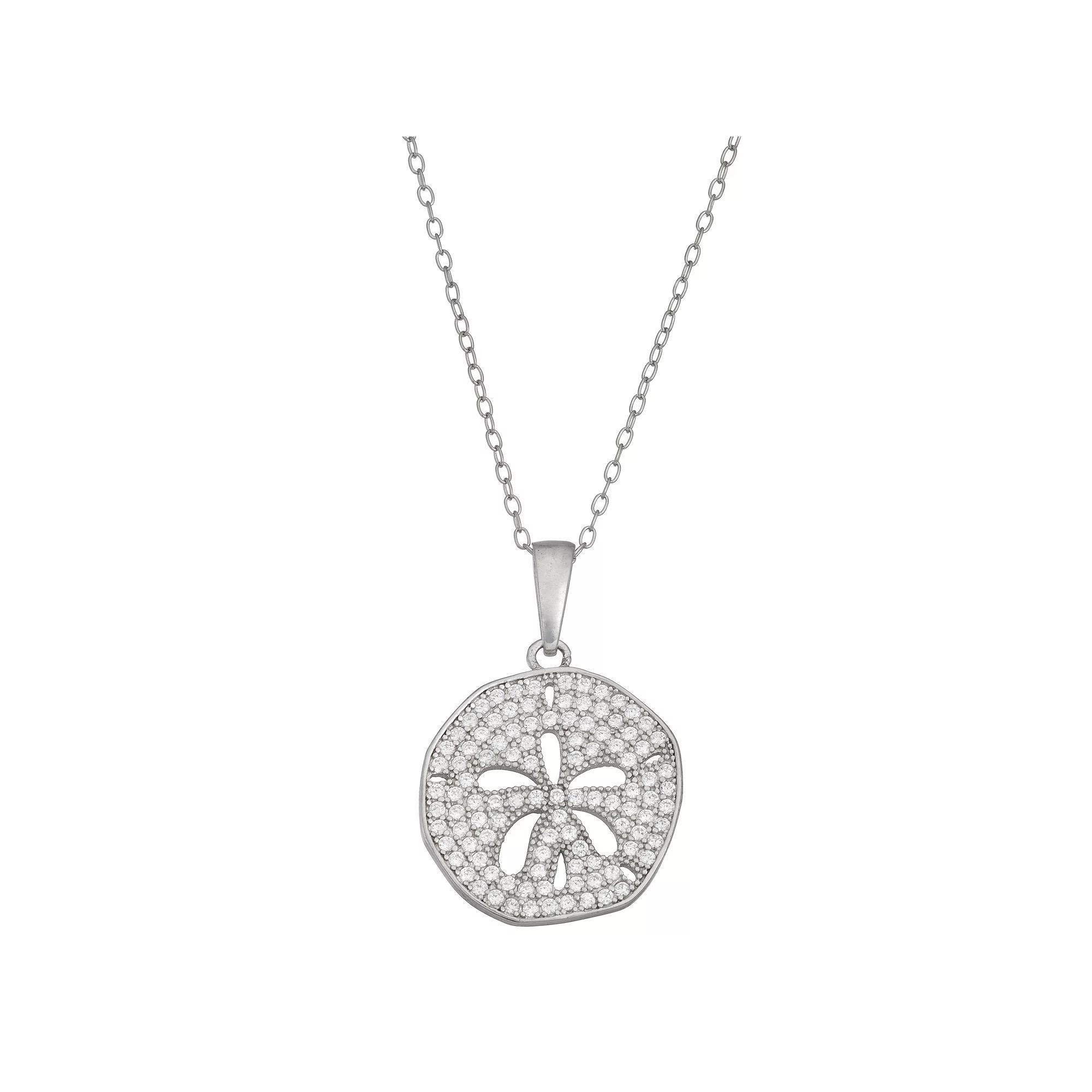 Sterling Silver Cubic Zirconia Sand Dollar Pendant Necklace, Women's, Size: 18" Product Image