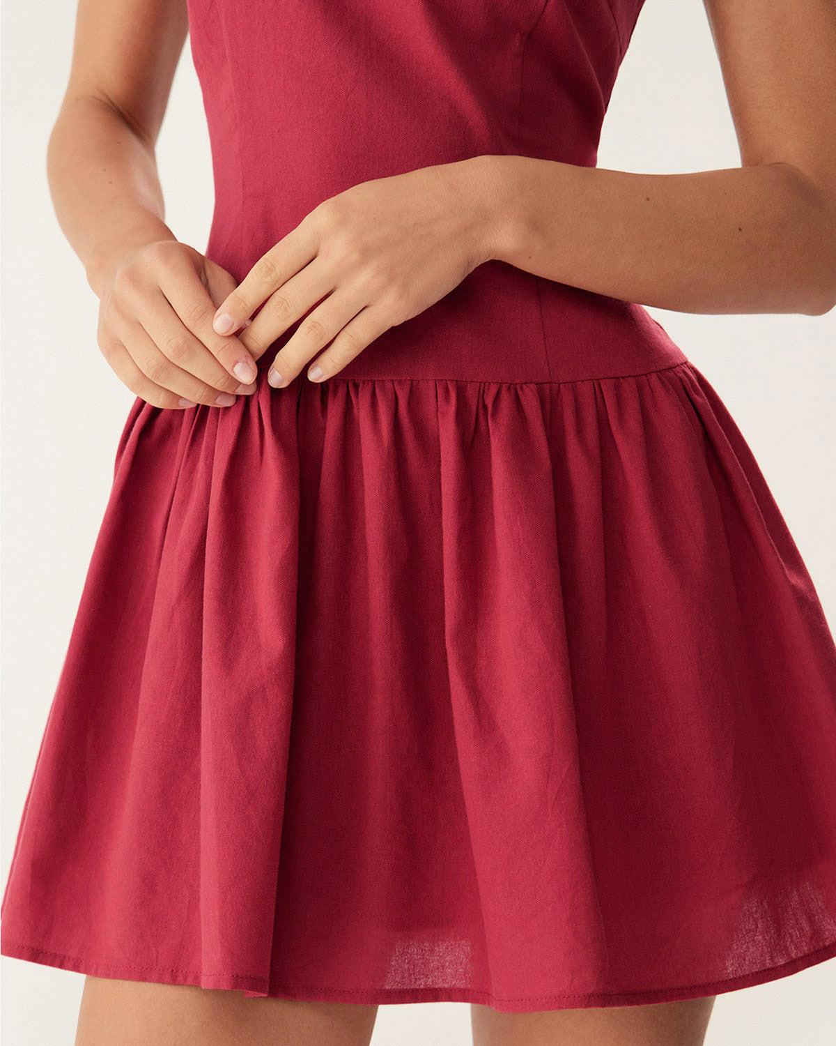 Red Boat Neck Sleeveless Mini Dress Product Image