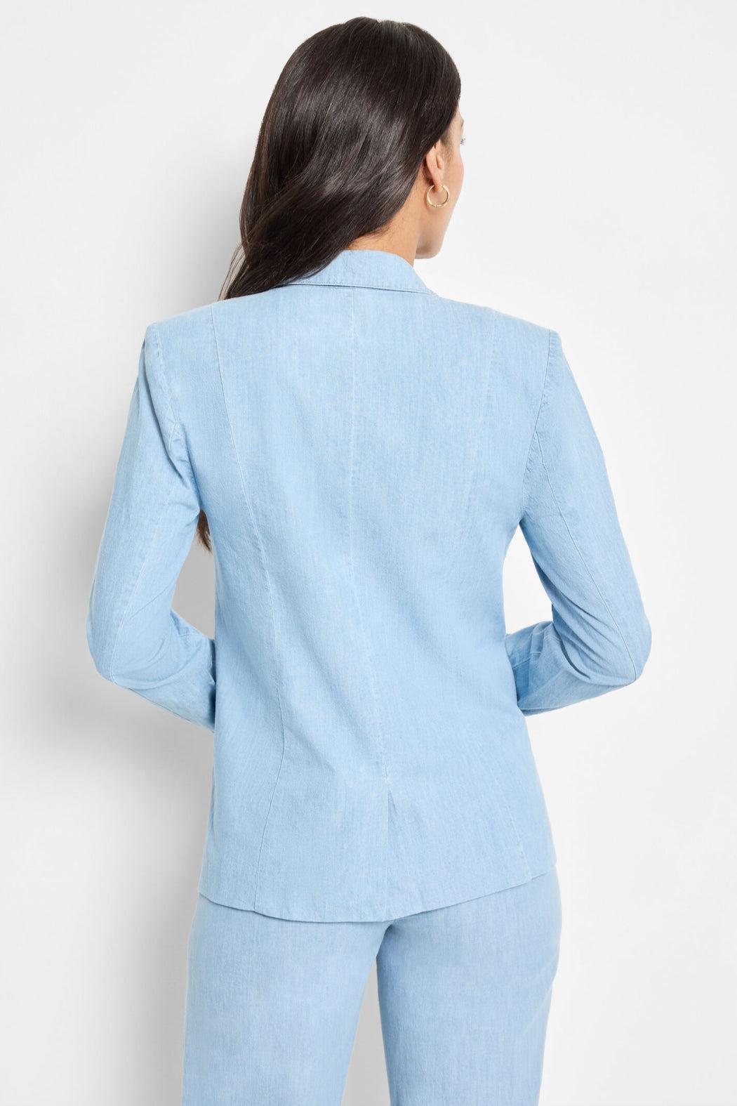 Denim Linen Blazer- Mid Wash Product Image