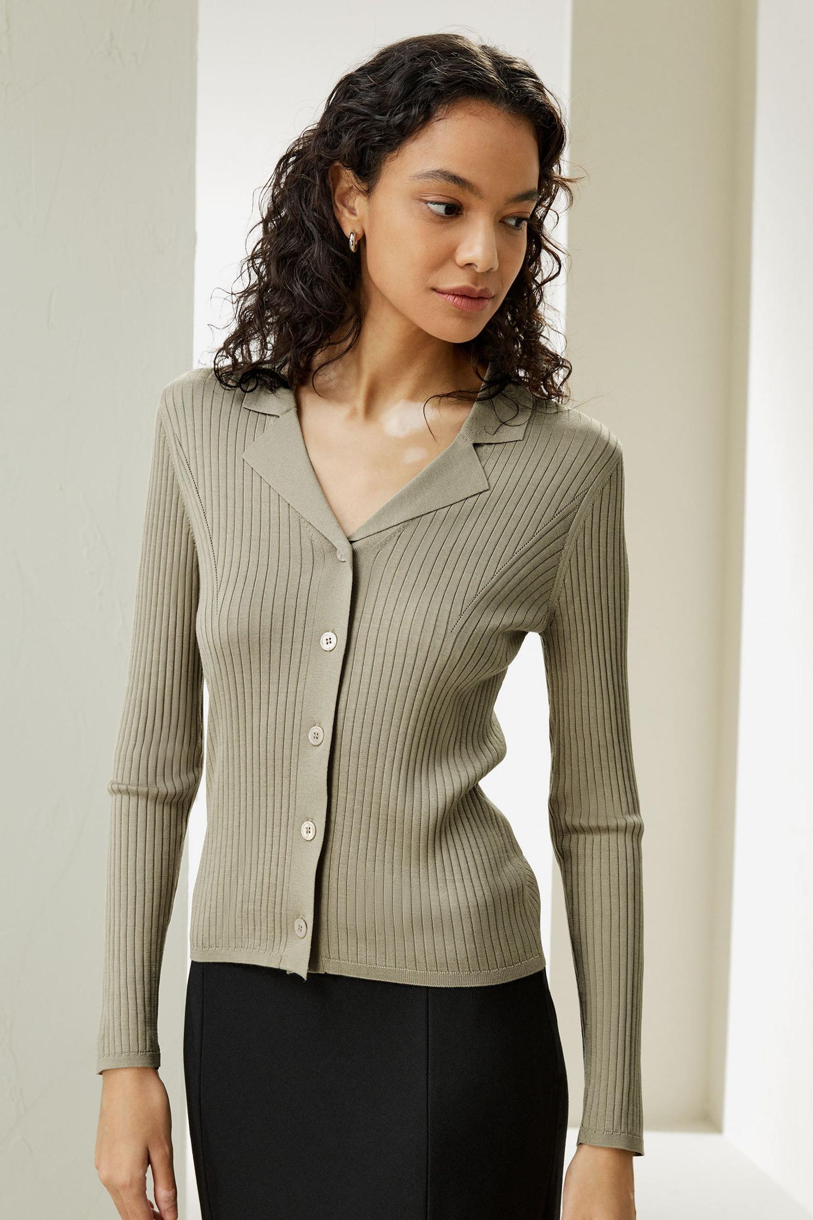 Lapel Collar Spun Silk Cardigan Product Image