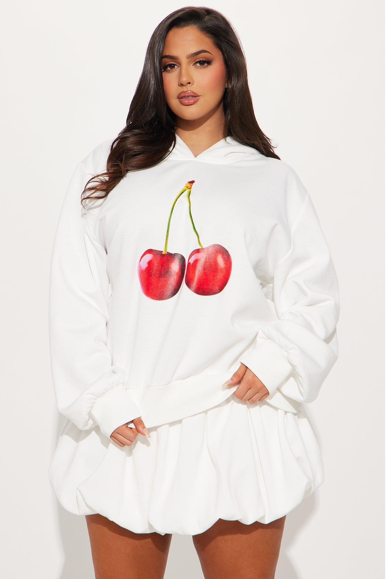 Cherry Fleece Bubble Skirt Set - White Product Image