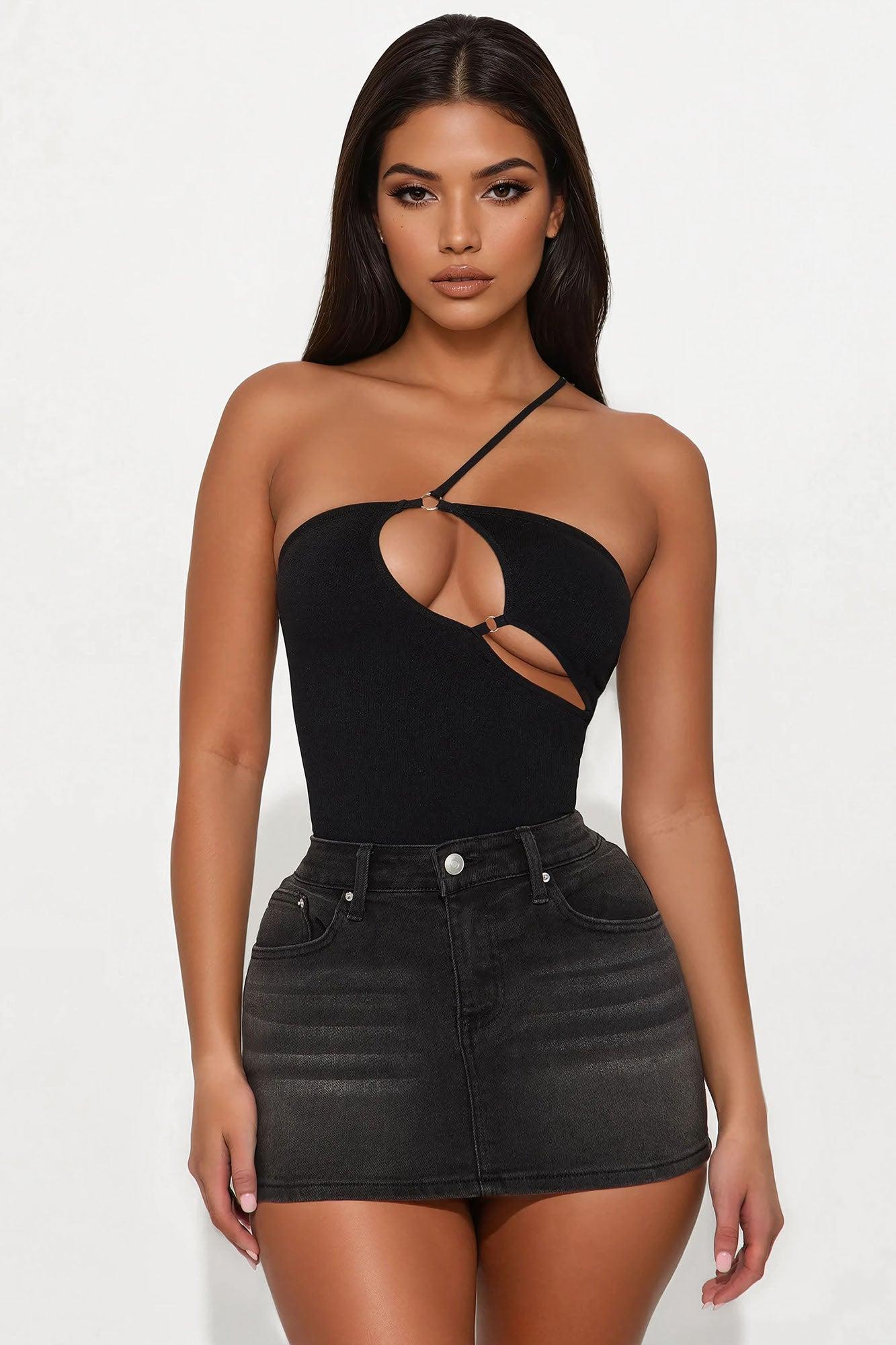 Daydream One Shoulder Seamless Bodysuit - Black Product Image