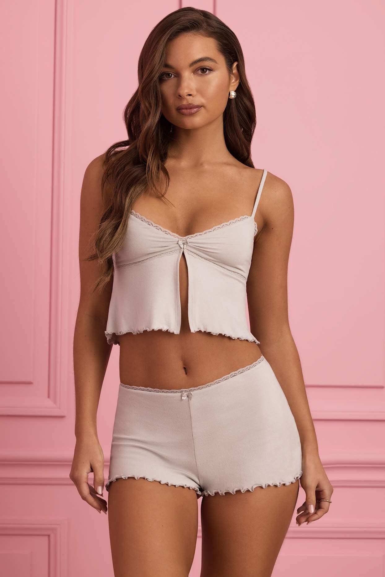 Lace-Trim Mid-Rise Pyjama Shorts in Cloud Grey Product Image