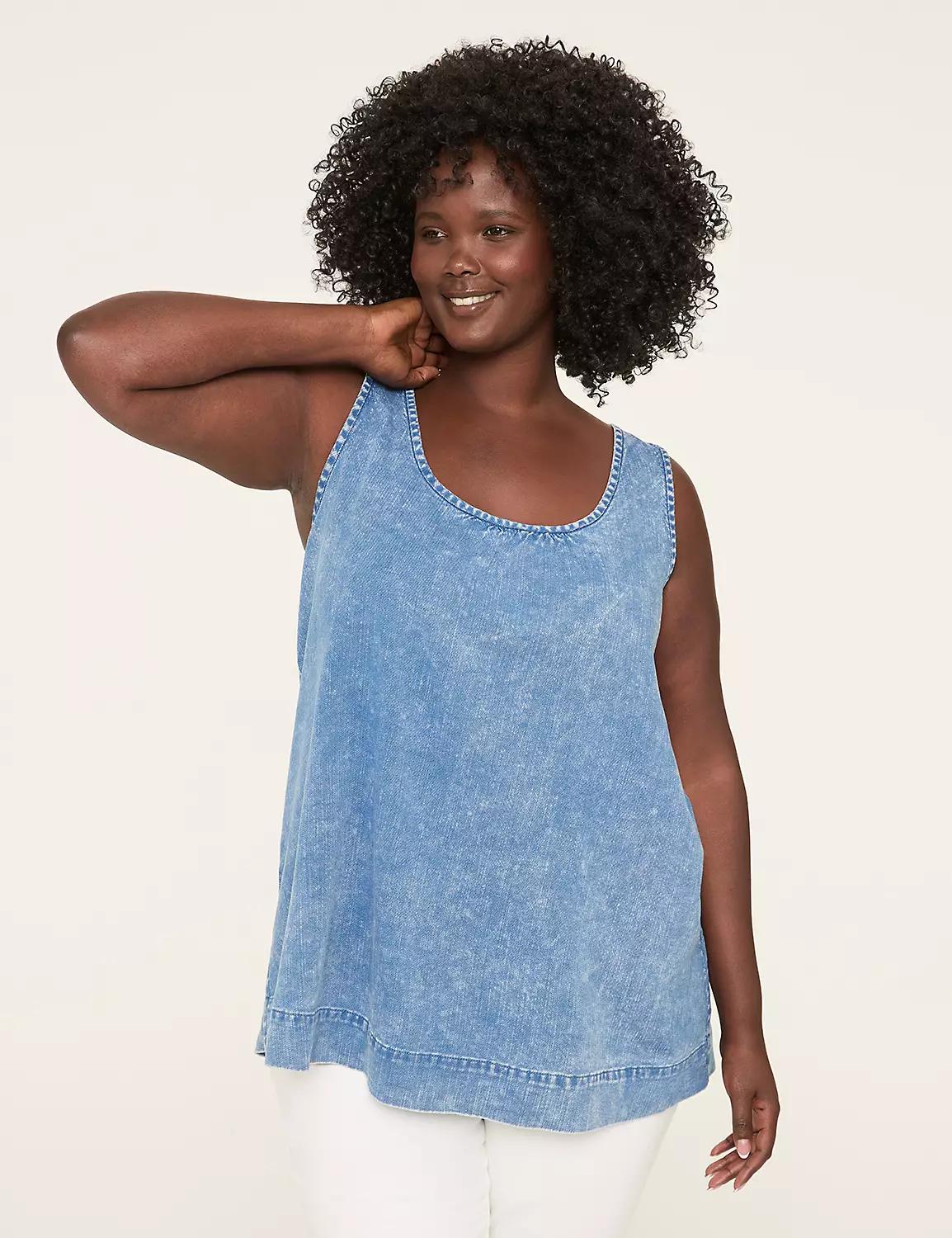 Button-Back Popover Denim Tank Product Image