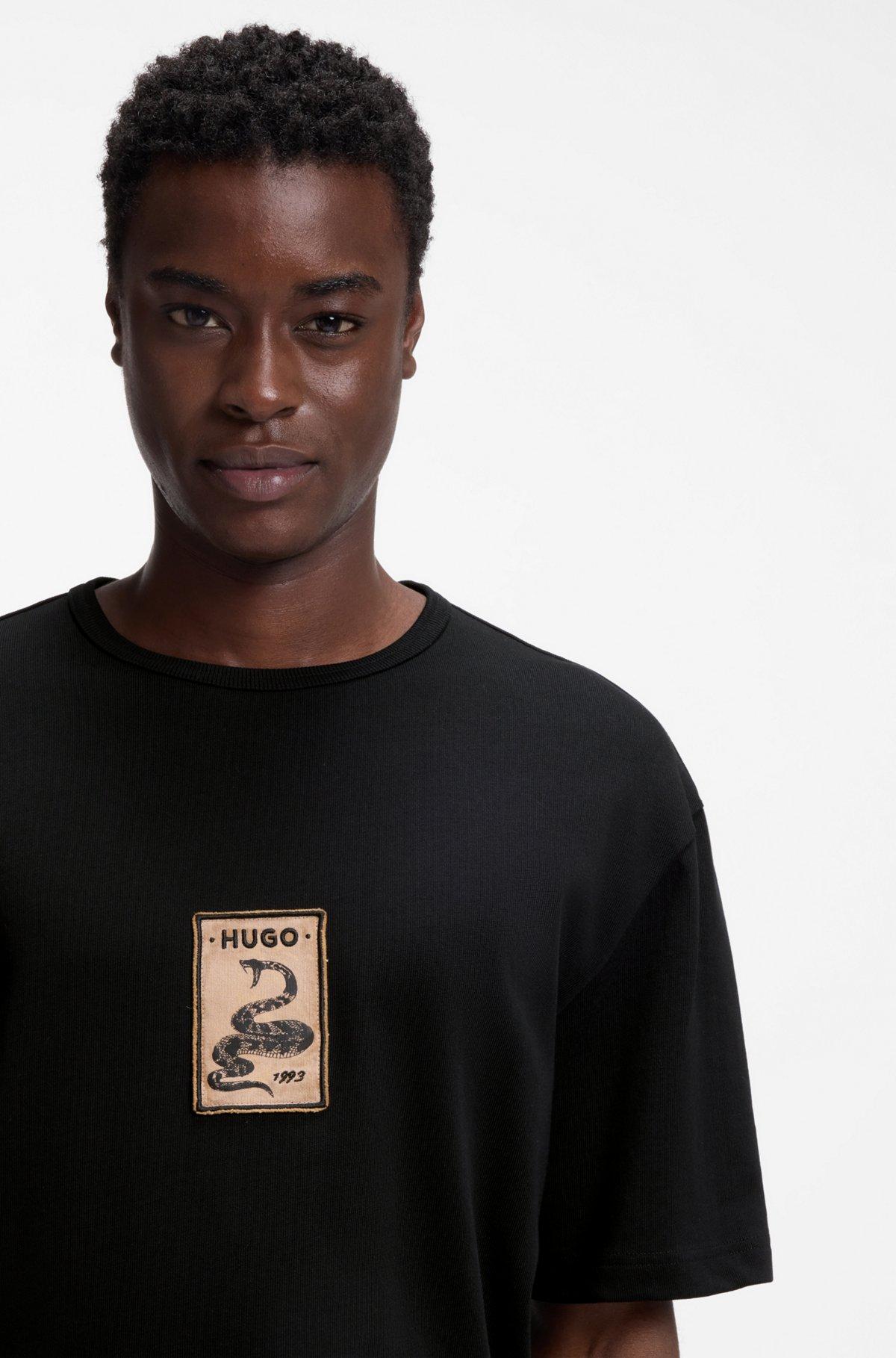 Embroidered-badge T-shirt in cotton terry Product Image