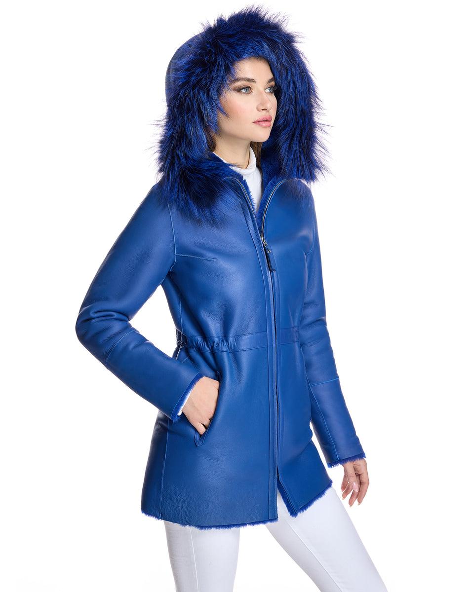 Reversible Shearling Lamb Jacket with Fox Trimmed Hood Product Image