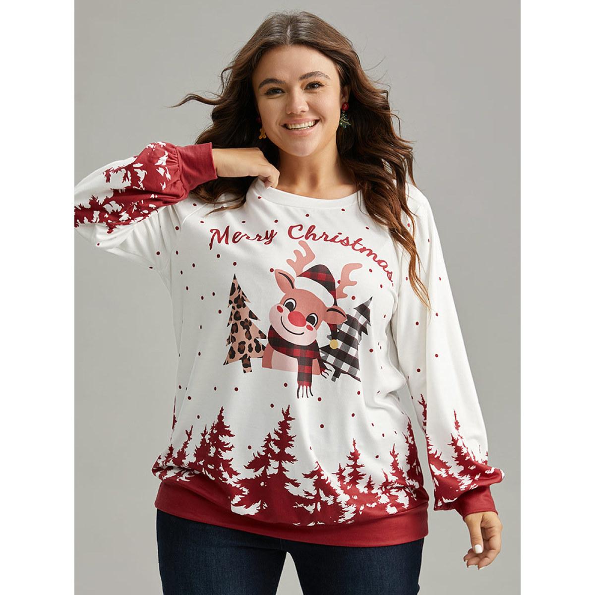 Plus Size Graphic Christmas Round Neck Sweatshirt Women Multicolor Casual Printed Festival-Christmas Sweatshirts BloomChic 14-16/1X Product Image