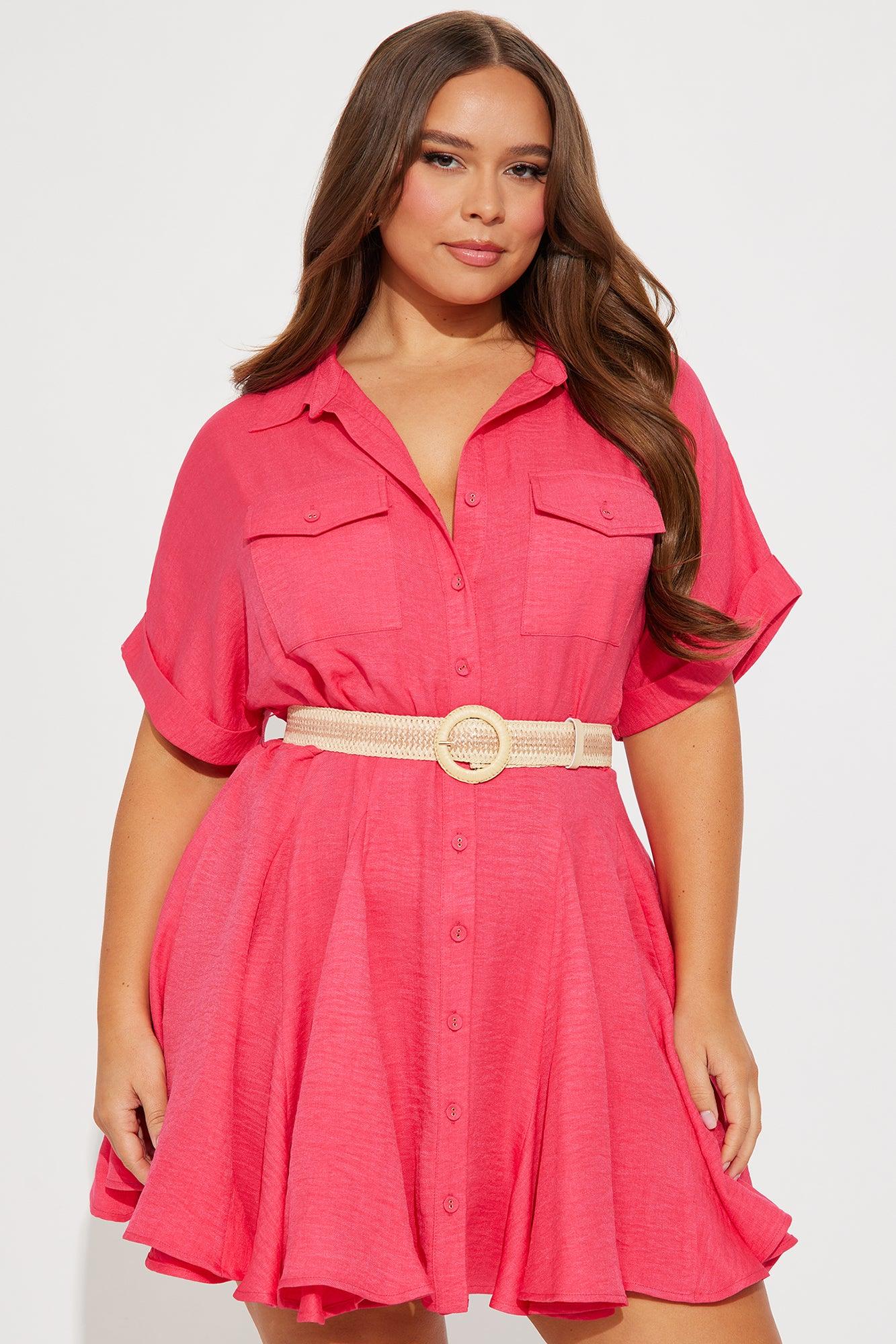 Nameen Belted Mini Shirt Dress - Hot Pink Product Image