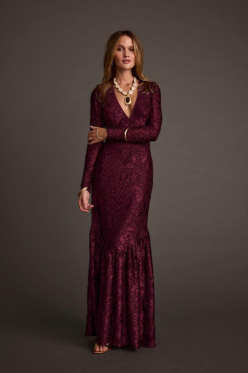 Angela Mulberry Velvet Burnout Long Sleeve Maxi Dress Product Image