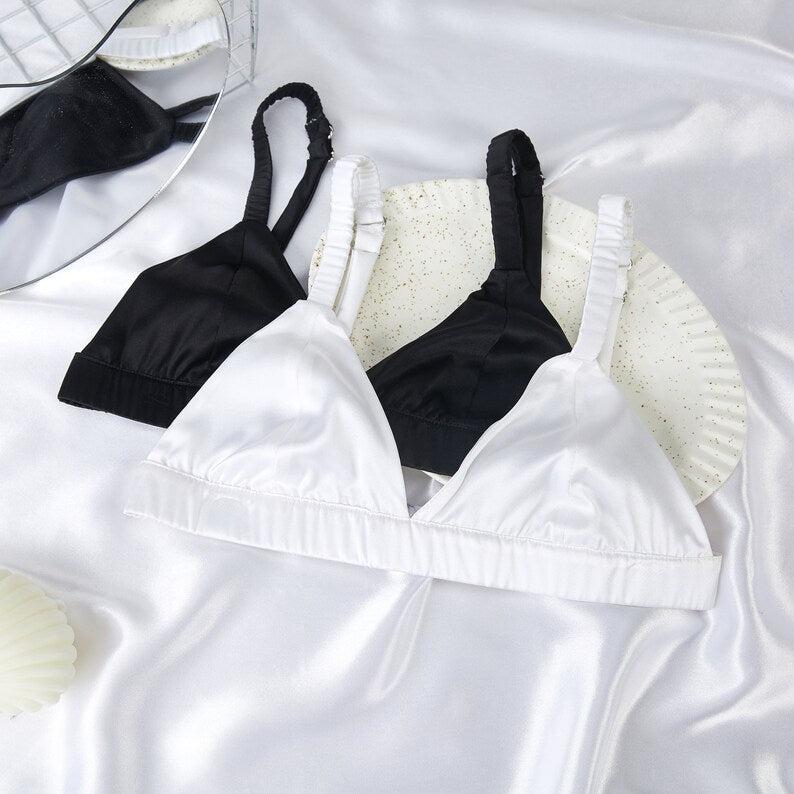 Pearl White | Handmade Pure Silk Bralettes | No Padding No Wire | 19 Momme Silk Charmeuse Product Image