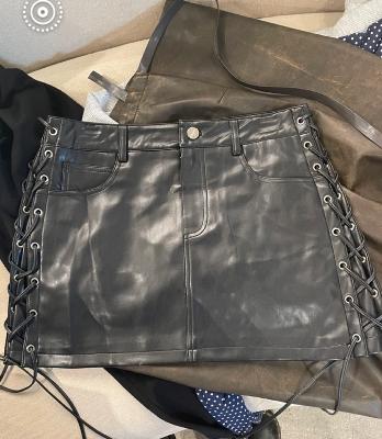 Lace Up Leather Mini Skirt Product Image