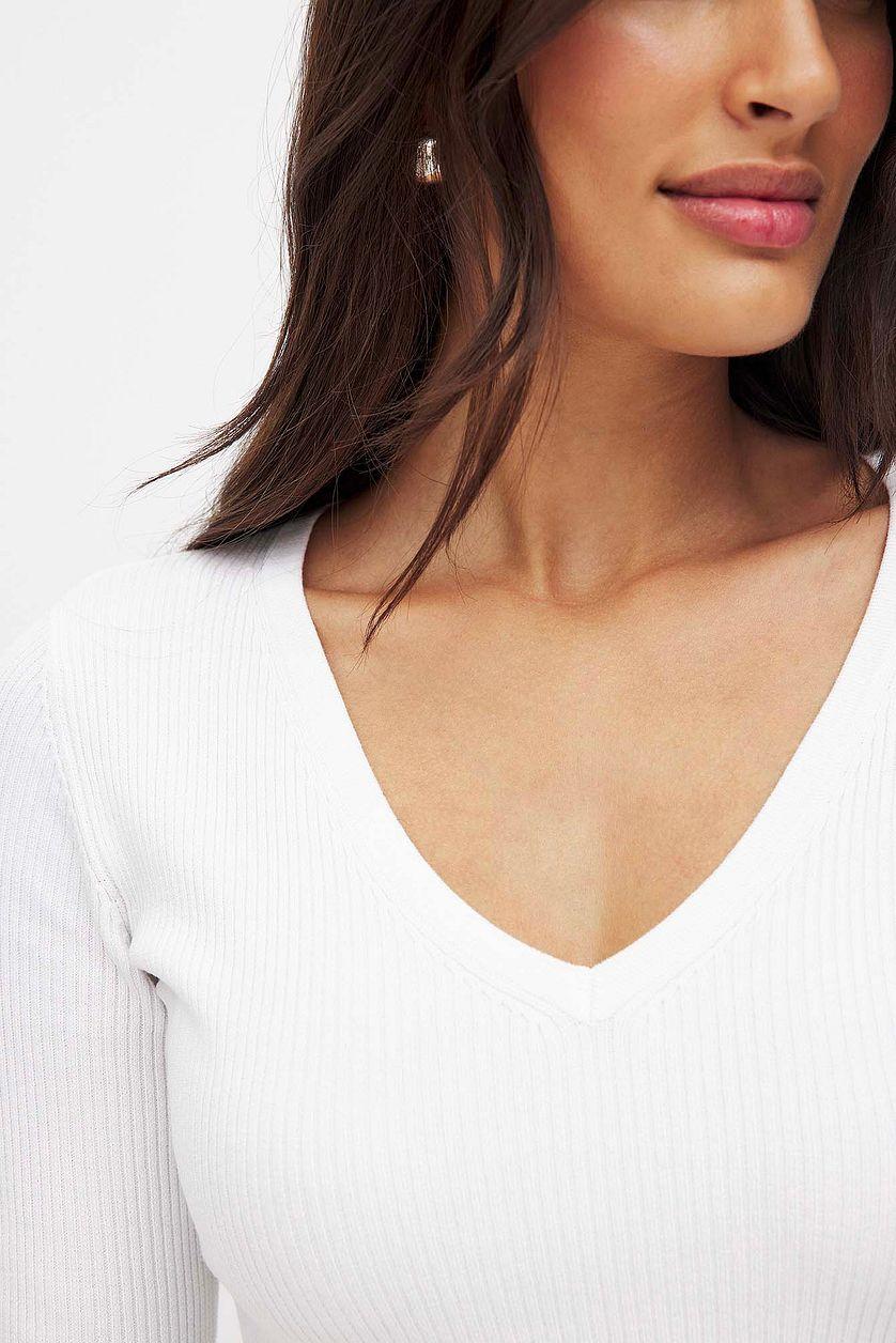 Ribbed Knitted V-Neck Top Product Image